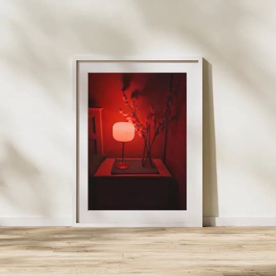 Ambient Glow in Crimson Hues framed room view