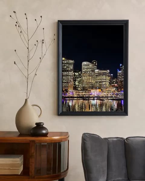 Sydney’s Nocturnal Elegance displayed in a dark contemporary room